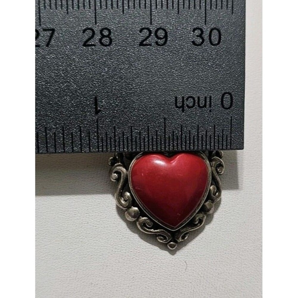 Vintage Sterling Silver 925 Scroll Red Stone Heart Pendant - Picture 3 of 6